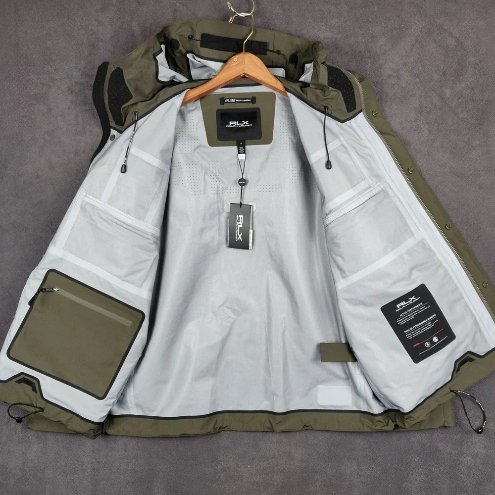 RLX Ralph Lauren Wading Jacket‎ Mens Medium Olive Green Water Repellent Hooded
